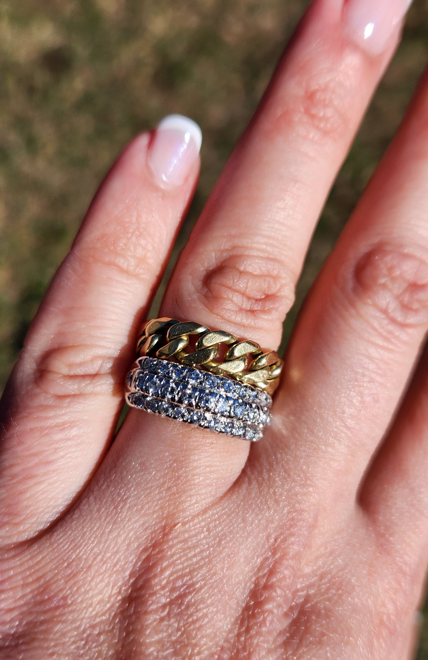 Midcentury John Giovannetti Platinum and Diamond Triple Row Band