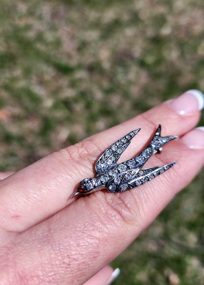 Antique Austro-Hungarian Silver Paste Swallow Brooch