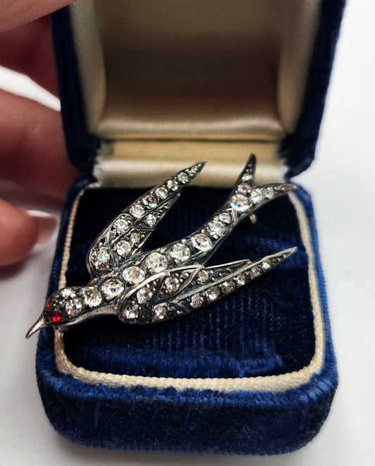 Antique Austro-Hungarian Silver Paste Swallow Brooch